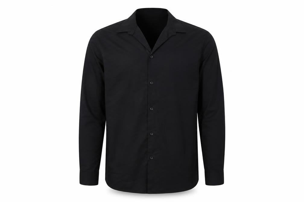 Front view of Cedarwood State men’s black button-up, size 16