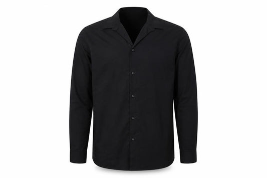 Front view of Cedarwood State men’s black button-up, size 16