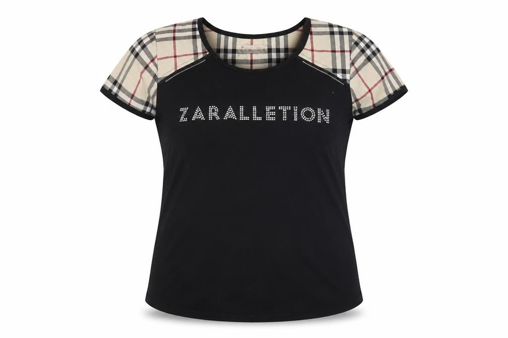 EVER Womens Black Check  Basic T-Shirt Size 2XL