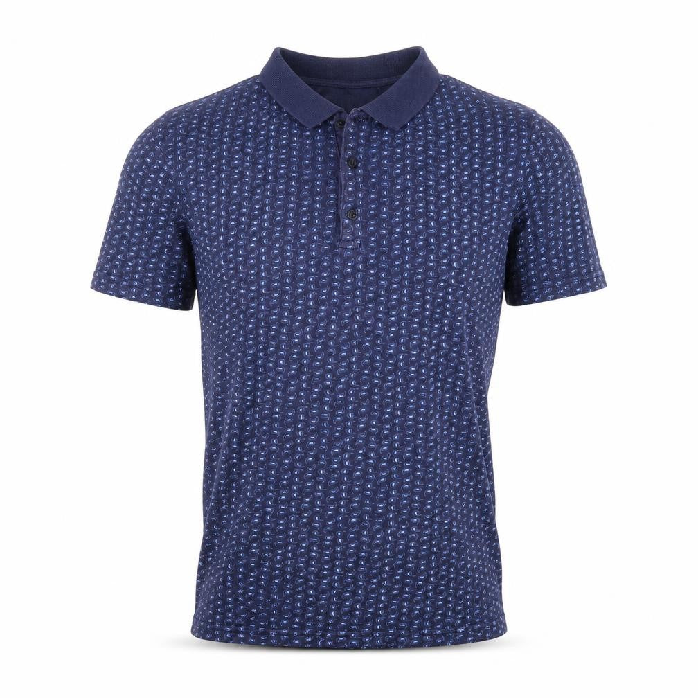 Front view of River Island men’s blue paisley polo, size XS
