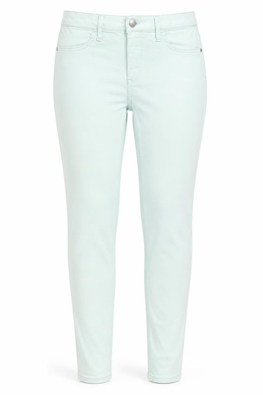 Front view of Marks & Spencer women’s blue denim skinny jeans, size UK 12, 27-inch leg