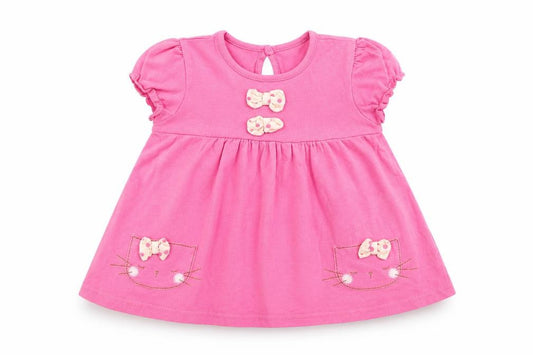 Front view of Next girls’ pink t-shirt dress, size 3-6, months - cat