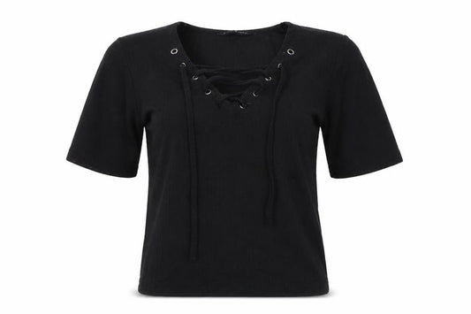 Front view of Select women’s black basic t-shirt, size UK 6