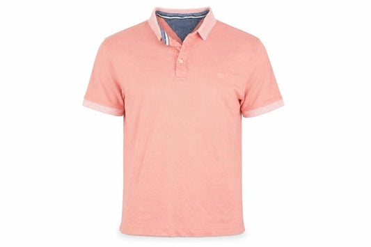 Front view of Lincoln men’s pink polo, size L, - coral coloured
