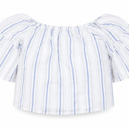 Preworn Womens White Striped  Cropped Blouse Size 12