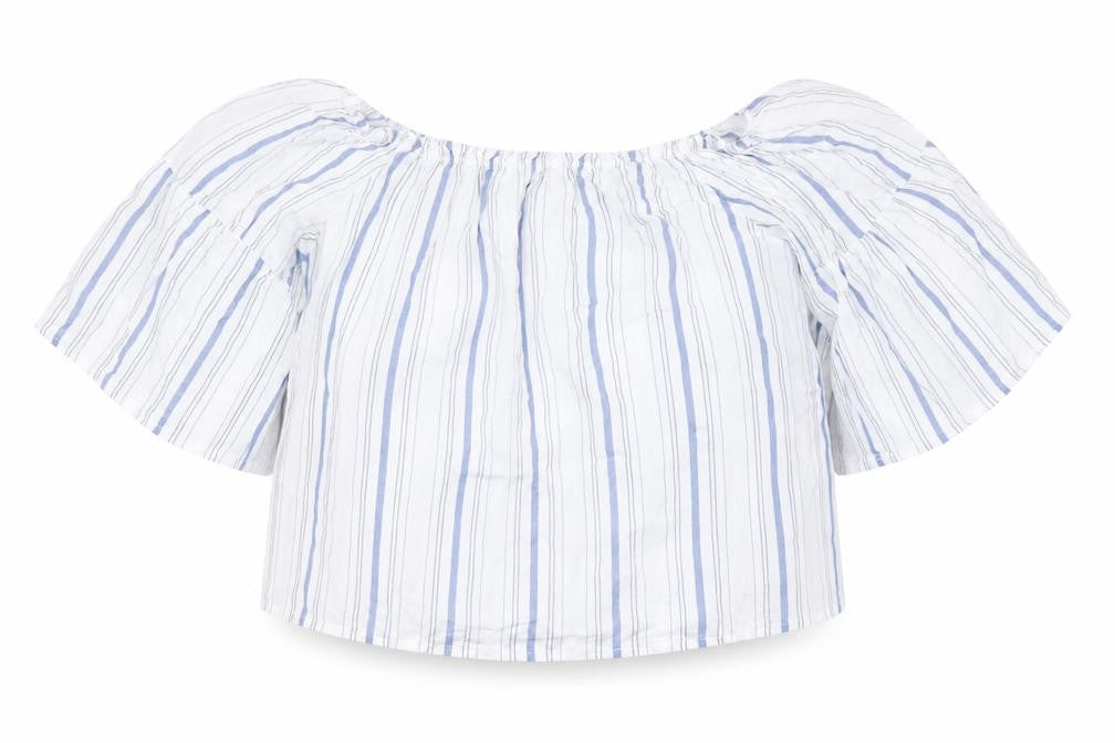 Preworn Womens White Striped  Cropped Blouse Size 12