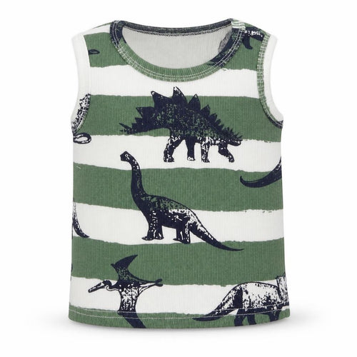 PatPat Boys Green Striped  Basic Tank Size 3-6 Months  - Dinosaur