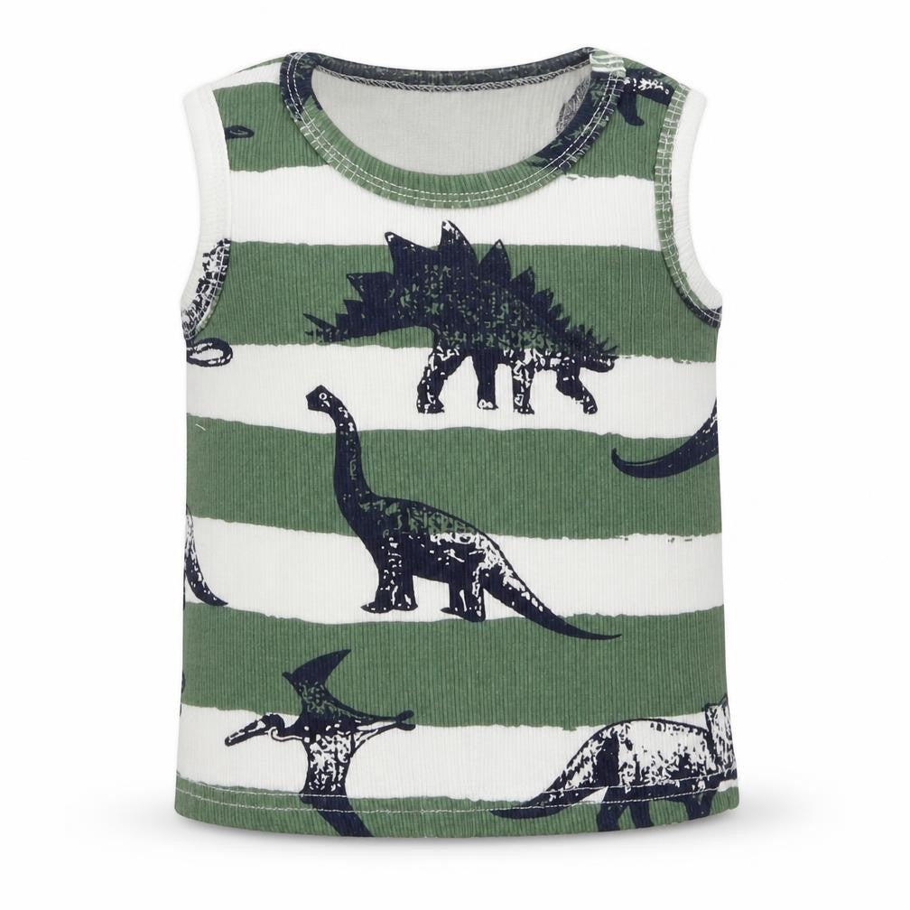PatPat Boys Green Striped  Basic Tank Size 3-6 Months  - Dinosaur