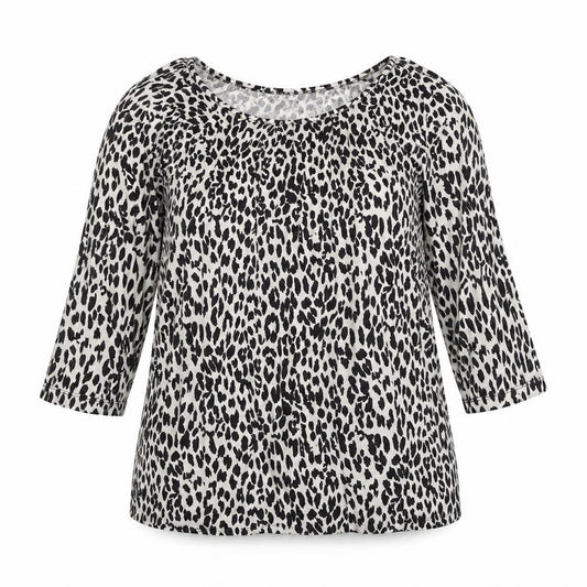 Front view of Moda women’s multicoloured animal print basic blouse, size UK 12