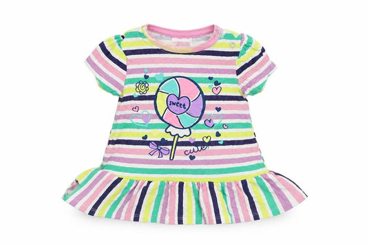 Front view of So Cute girls’ multicoloured striped basic dress shirt, size 9-12, months