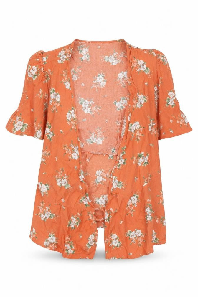 Newlook Womens Orange Floral  Basic T-Shirt Size 14  - komono