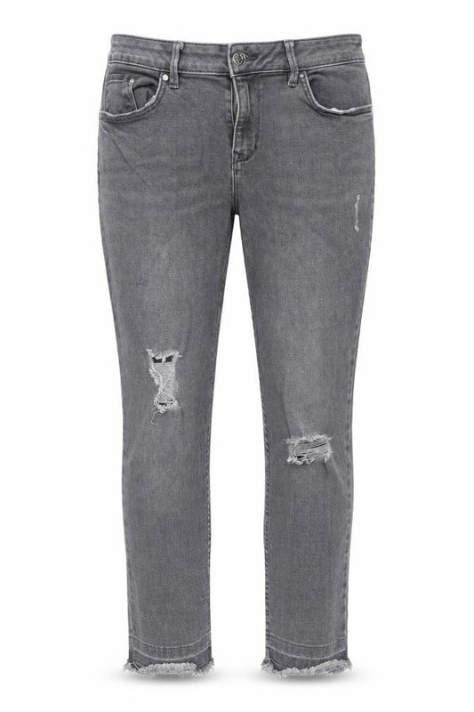 Front view of F&F women’s grey denim skinny jeans, size UK 12, 22-inch leg