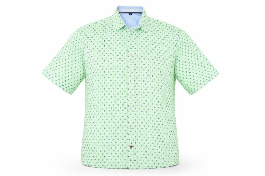 Olymp Mens Green Geometric   Button-Up Size L