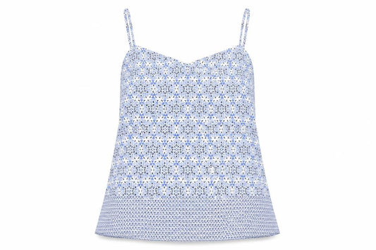 Front view of New Look women’s blue paisley basic blouse, size UK 8