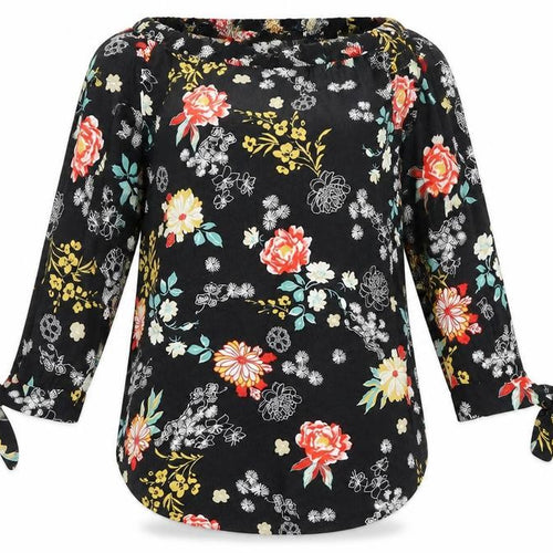 Piano C  Womens Black Floral  Basic Blouse Size L