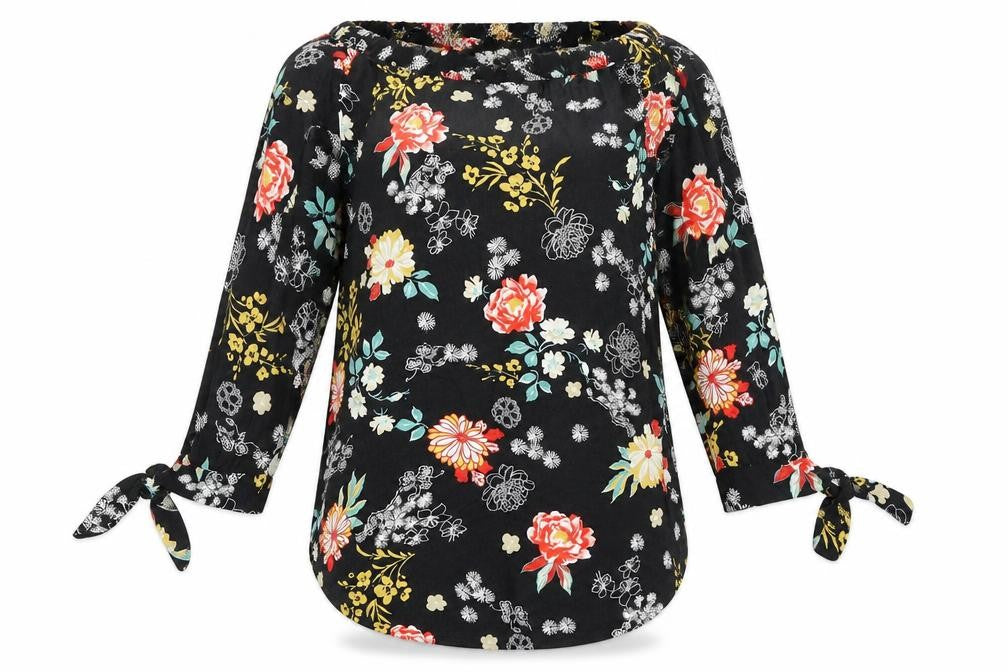 Piano C  Womens Black Floral  Basic Blouse Size L