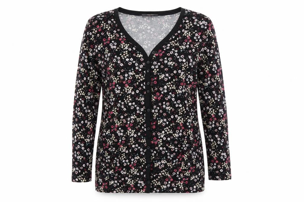 STUDIO BASICS Womens Black Floral  Cardigan Jumper Size 8