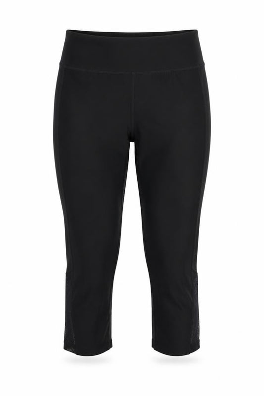 Front view of athletic wear women’s black compression leggings, size S, 23-inch leg