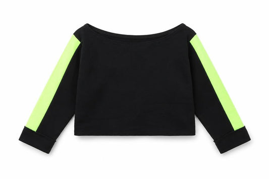 Front view of Boohoo women’s black pullover sweatshirt, size UK 10