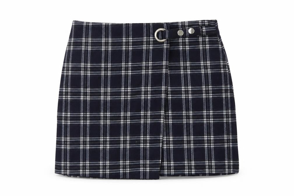 Preworn Womens Blue Check  Mini Skirt Size 27 in