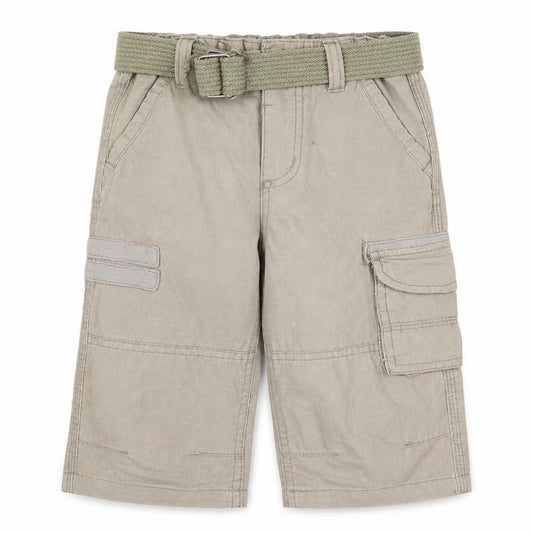 Front view of Rebel Jr boys’ beige cargo shorts, size 4-5, years