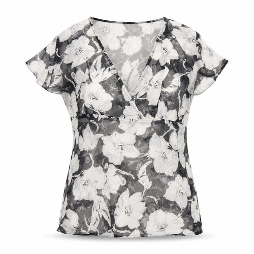 Reflections Womens Black Floral  Basic Blouse Size XL