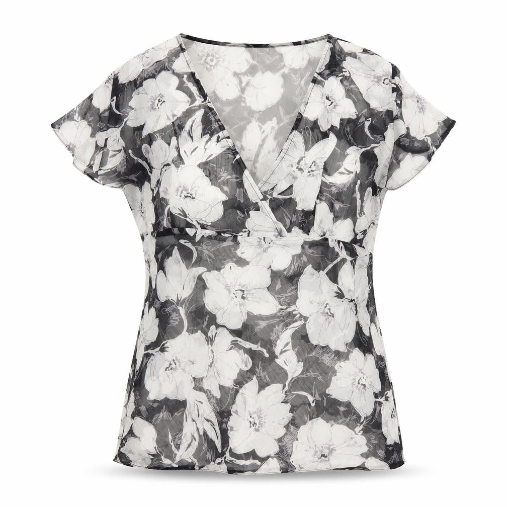 Reflections Womens Black Floral  Basic Blouse Size XL