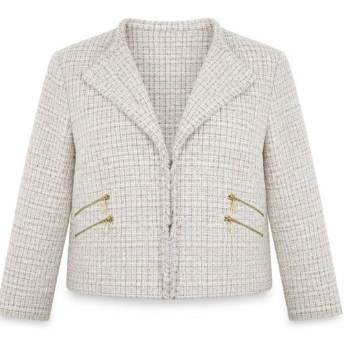 nissa Womens Beige Check Knit Jacket Blazer Size 16