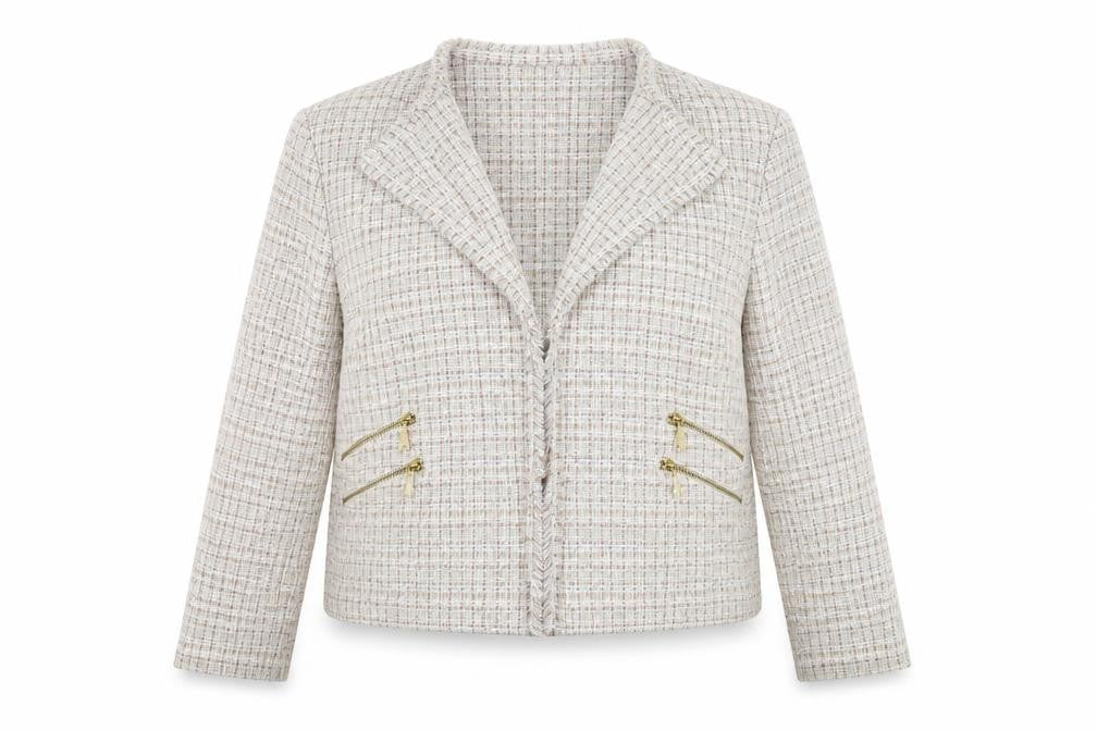 nissa Womens Beige Check Knit Jacket Blazer Size 16