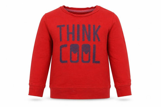 Front view of cool club boys’ red pullover sweatshirt, size 3, years - think cool