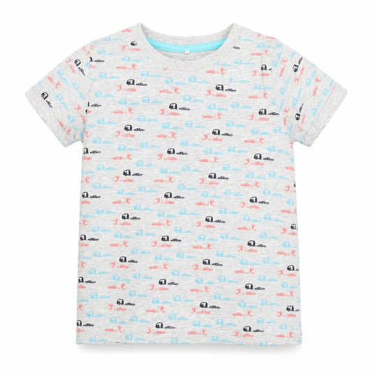 Front view of NAME IT boys’ grey basic t-shirt, size 4, years - motor homes cars