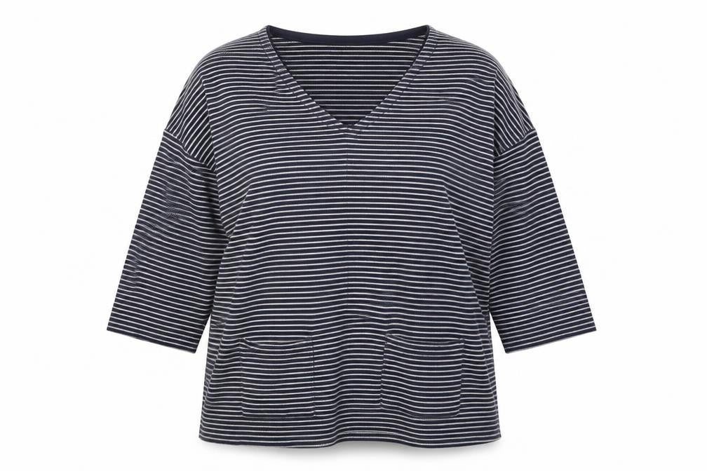 Easy Womens Blue Striped  Basic T-Shirt Size S