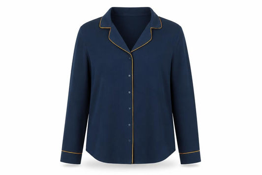 Front view of VILA women’s blue basic button-up, size L