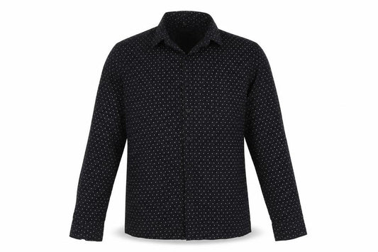 Front view of john players men’s black dress shirt, size 40