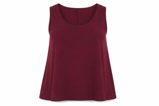 Front view of style women’s red basic blouse, size L