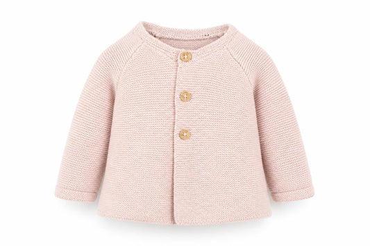 Front view of George girls’ pink cardigan jumper, size 0-3, months