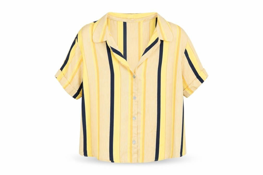 TRF Collection Womens Yellow Striped  Basic Blouse Size S