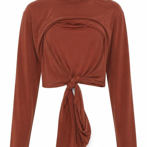 Pretty Little Thing Womens Brown   Cropped Blouse Size 10