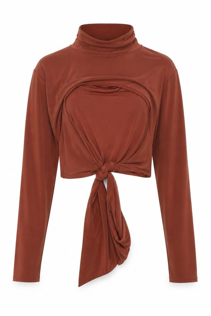 Pretty Little Thing Womens Brown   Cropped Blouse Size 10