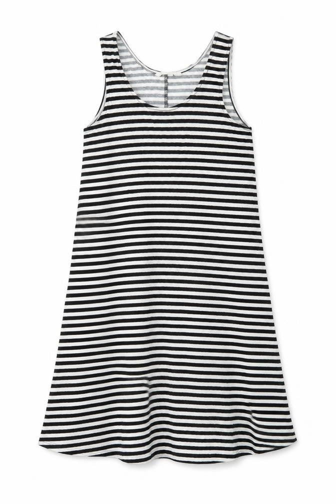 Front view of H&M women’s black striped shirt dress, size UK 4