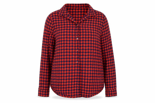 Front view of H&M women’s red basic button-up, size UK 42