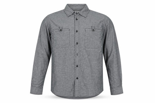 Front view of Preworn men’s grey button-up, size S