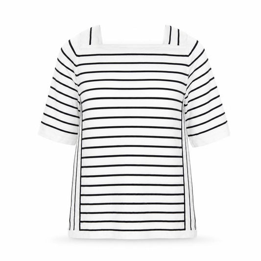 Front view of Next women’s white striped basic blouse, size UK 12