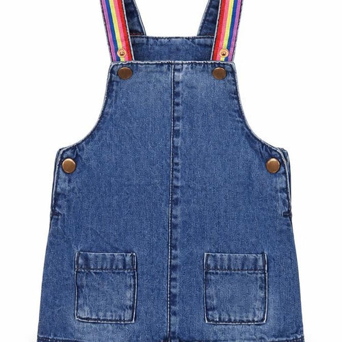 F&F Girls Blue  Denim Pinafore/Dungaree Dress  Size 6-9 Months