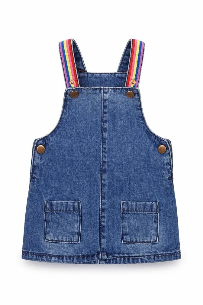 F&F Girls Blue  Denim Pinafore/Dungaree Dress  Size 6-9 Months