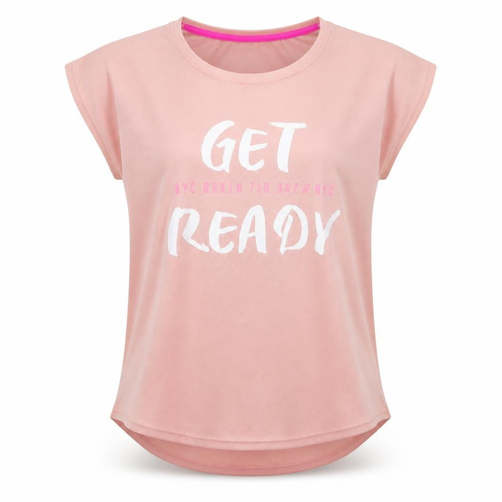 Front view of H&M girls’ pink jersey pullover t-shirt, size 10, years - get ready