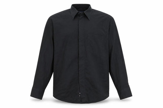 Front view of River Island men’s black button-up, size 15.5