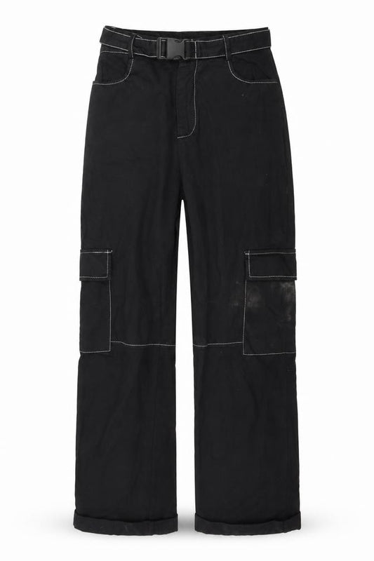 Front view of PRETTYLITTLETHING women’s black trousers, size UK 6, 28-inch leg