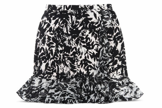 Front view of George Simonton women’s black floral flare skirt, size M