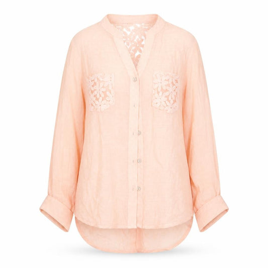Front view of Mine women’s orange basic button-up, size S